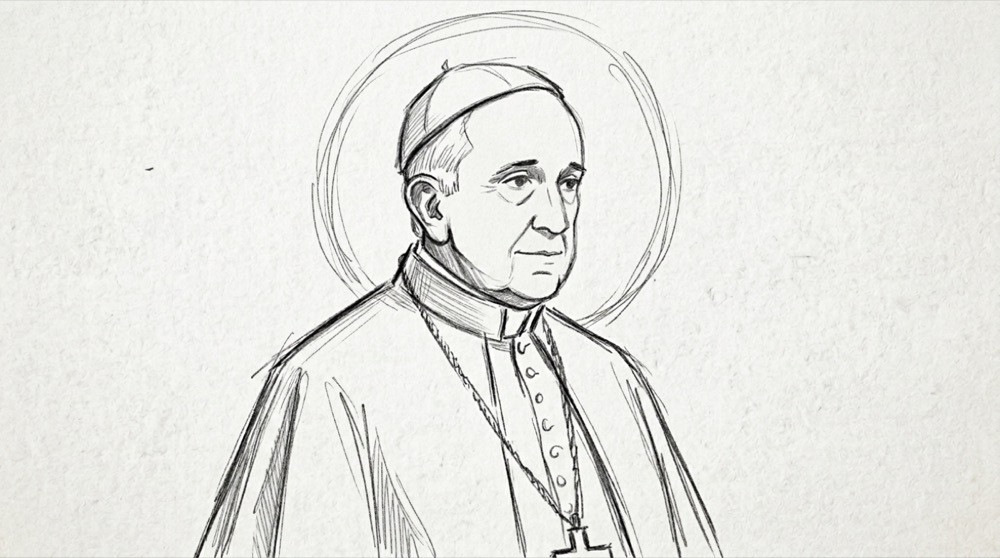 Hand-drawn sketch of Pope Francis