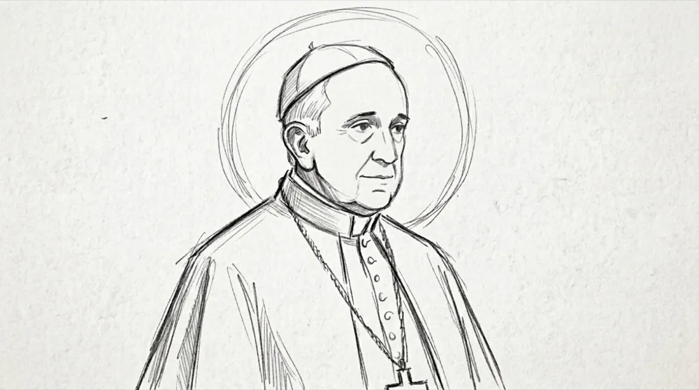 Hand-drawn sketch of Pope Francis