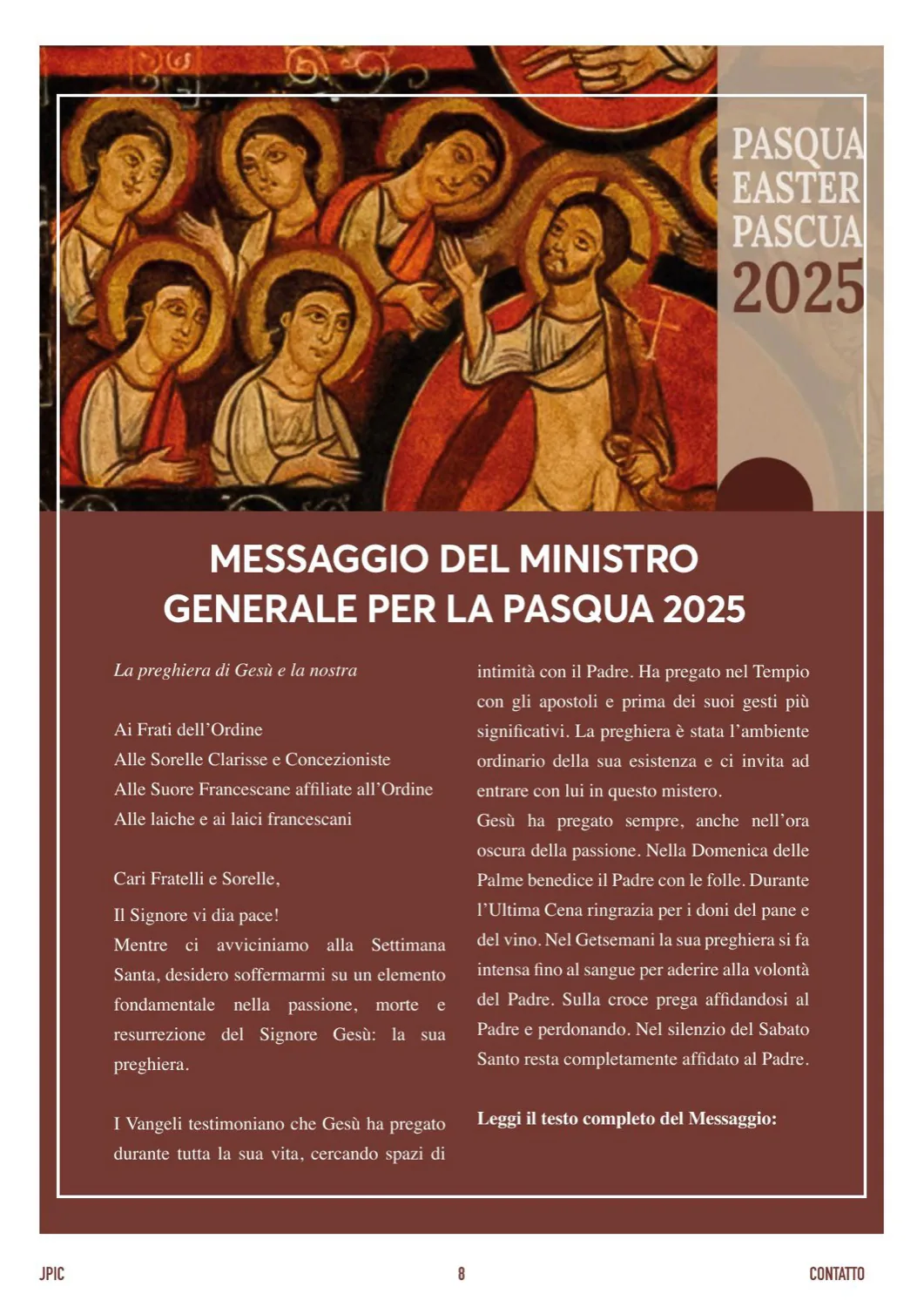 Mensaje de Pascua 2025 del Ministro General, con icono bizantino