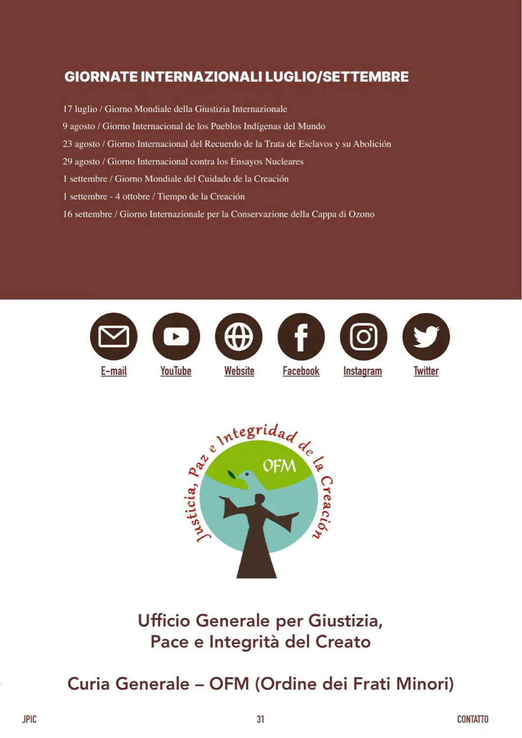 Contraportada — jornadas internacionales y contactos de la Curia General
