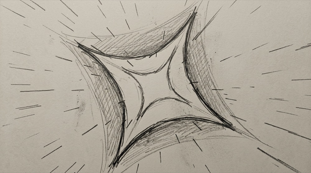 Hand-drawn sketch of a starburst shape