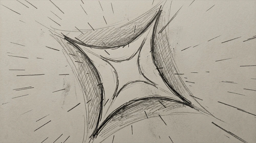 Hand-drawn sketch of a starburst shape