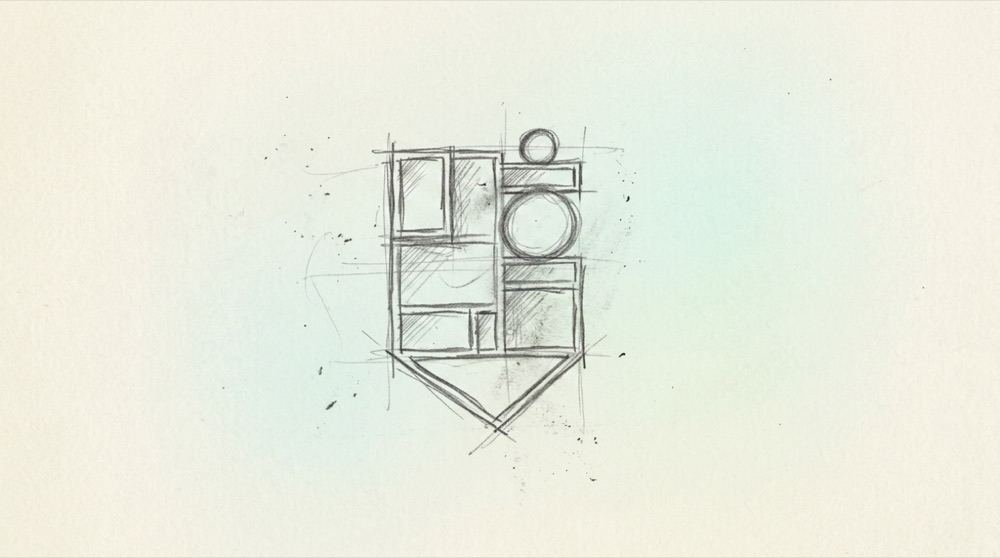 Hand-drawn thumbnail grid of icon compositions