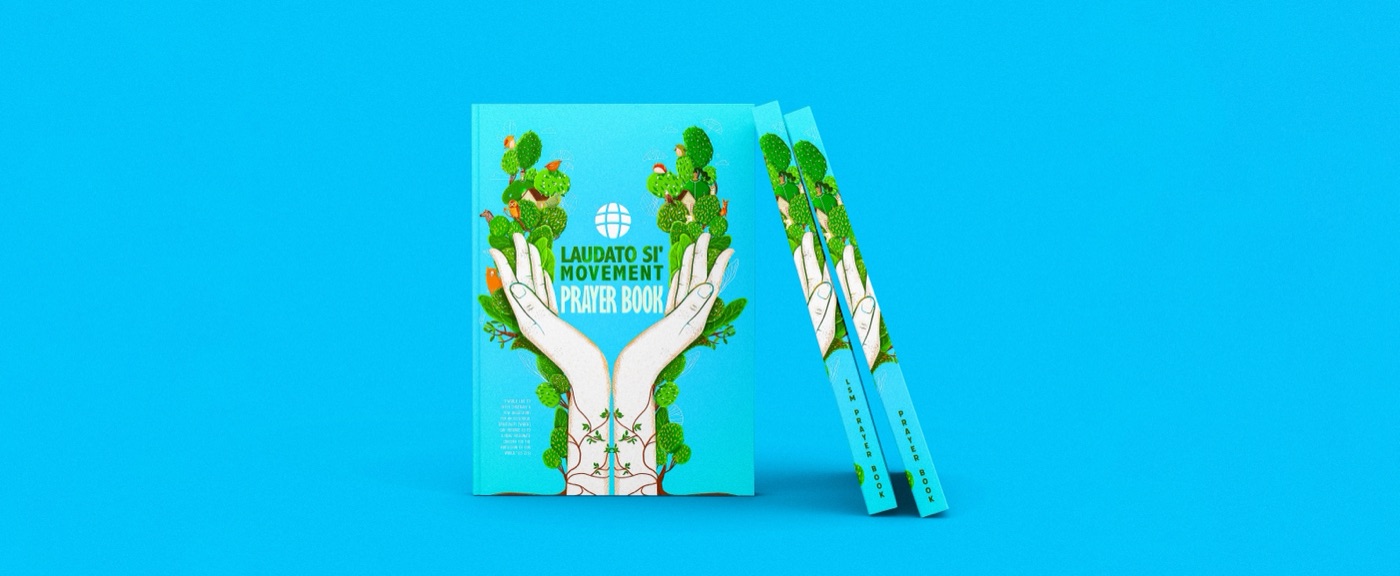 3D mockup of the printed Prayer Book standing upright with two spines