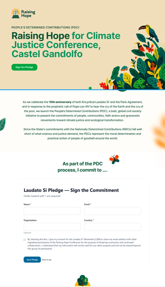 Landing de adhesión al compromiso — diseño de página y formulario