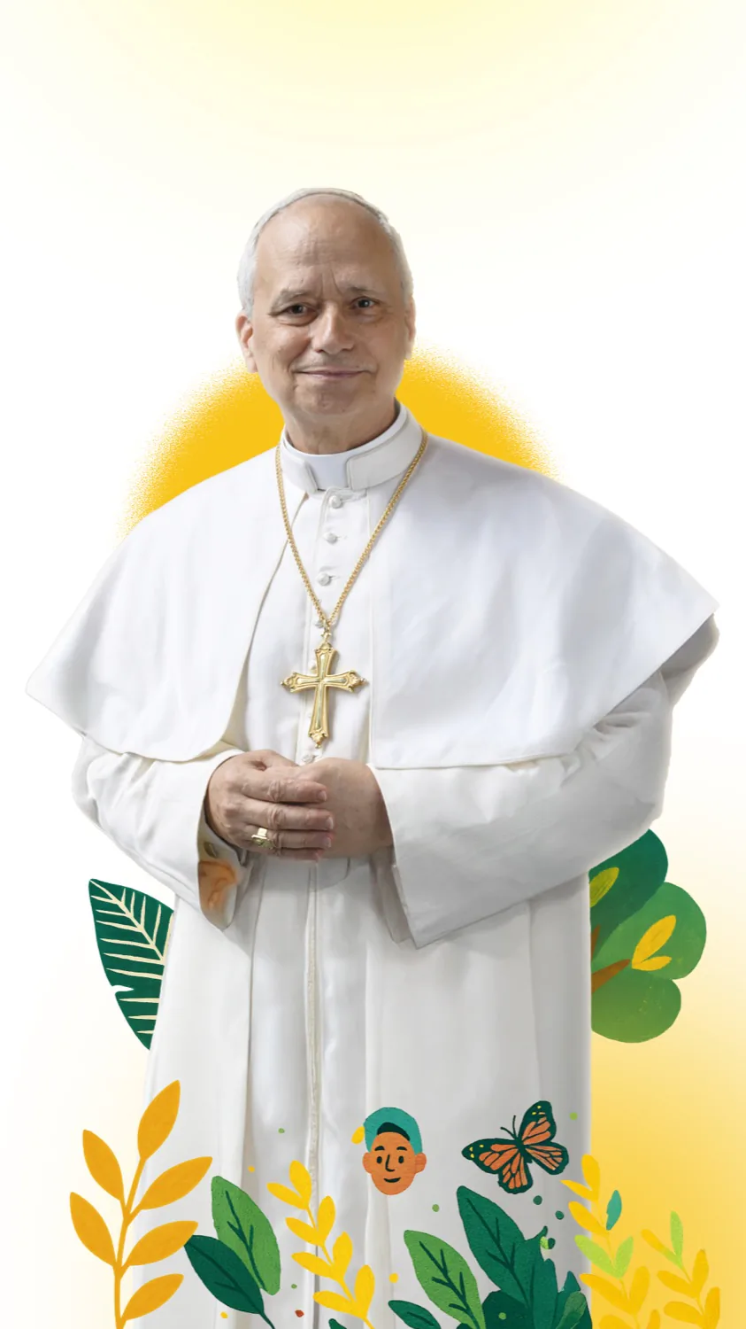 Pieza de anuncio con el Papa León XIV