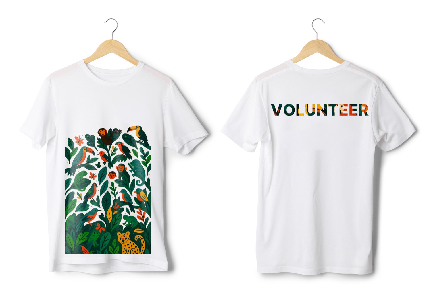 Camiseta de voluntariado — ilustración original, frente y espalda