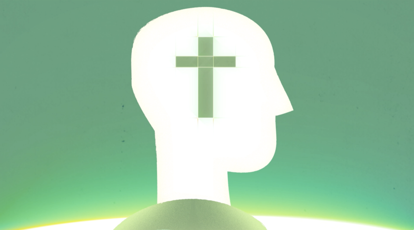 Illustration of a head silhouette with a cross