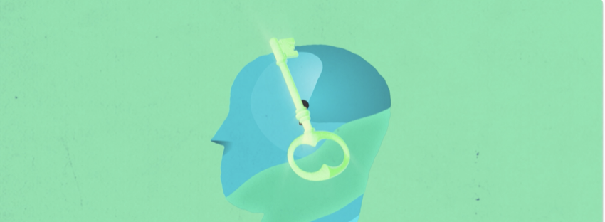 Illustration of a head silhouette with a glowing key