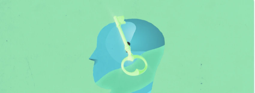 Illustration of a head silhouette with a glowing key