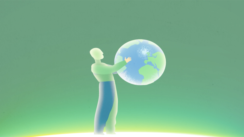 Illustration of a figure holding the globe