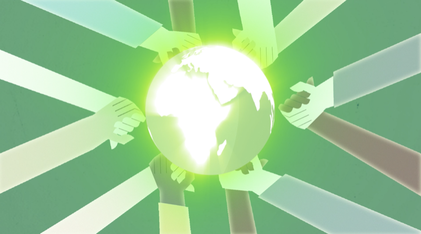 Illustration of hands joined in a circle from above