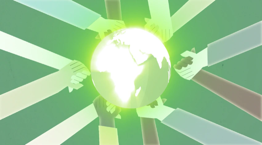 Illustration of hands joined in a circle from above